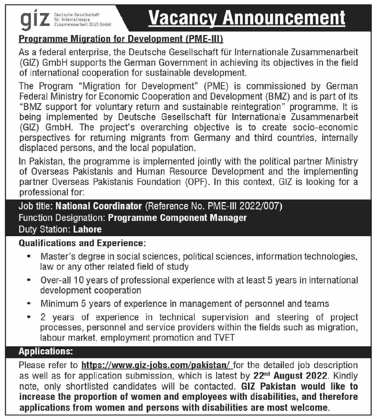 Jobs in Giz NGO – GIZ Deutsche Gesellschaft für Internationale Zusammenarbeit (GIZ) GmbH Jobs 2022 — original advertisement