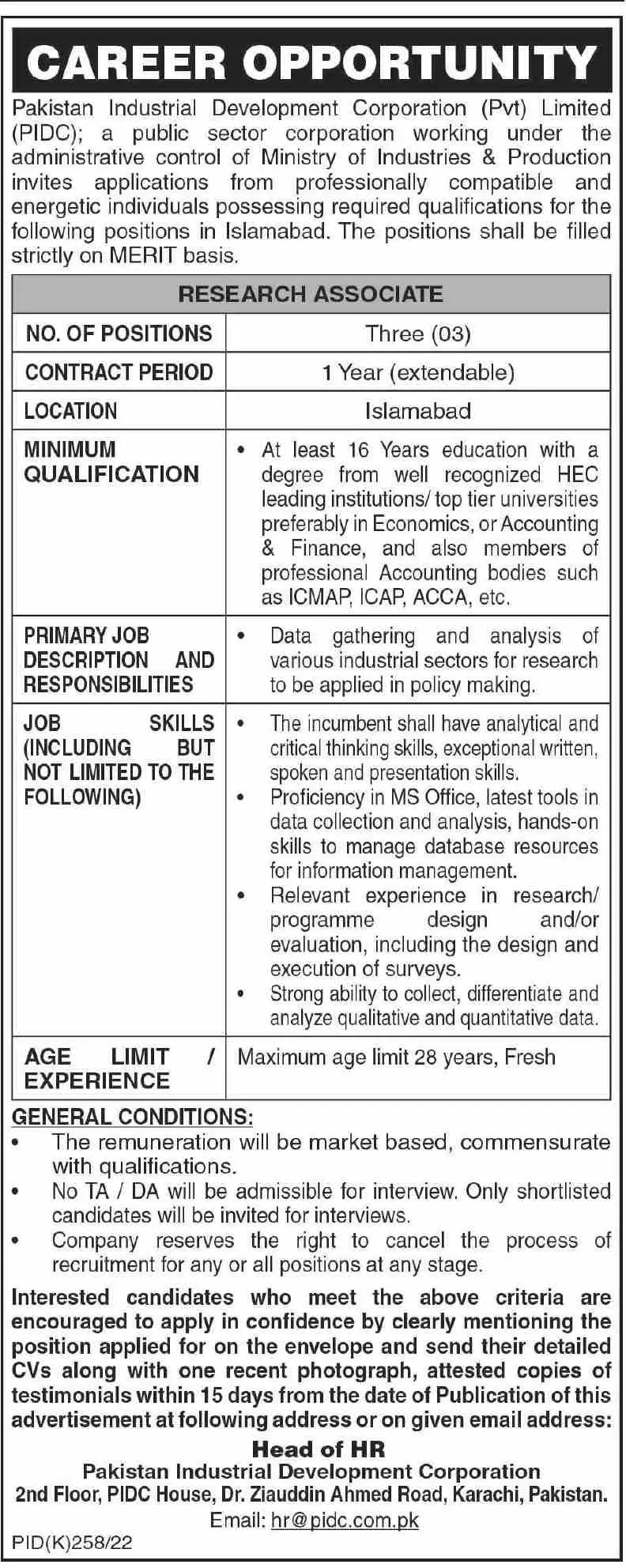 Jobs in Pakistan Industrial Development Corporation Pvt Ltd – Private Company Jobs 2022 — original advertisement