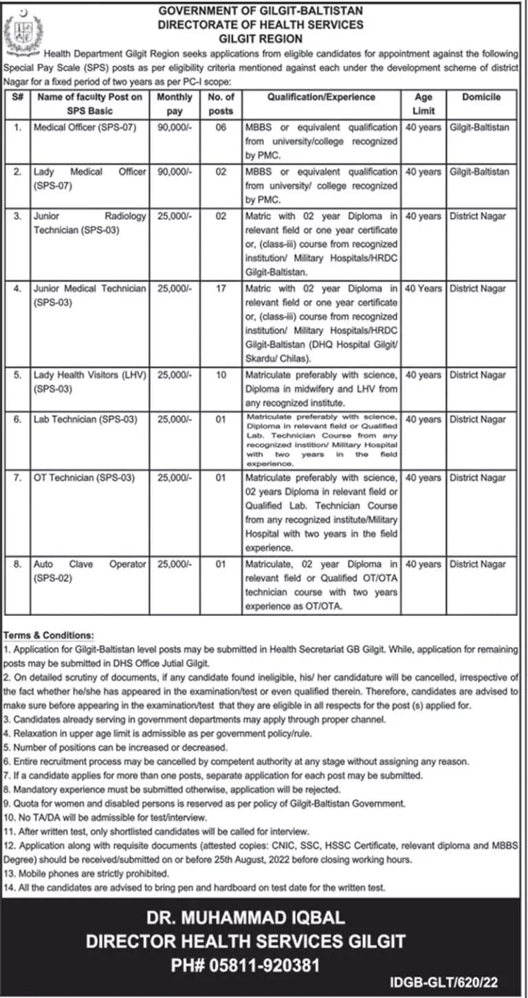 Jobs in Health Department Gilgit Baltistan 2022 – Health Department Gilgitbaltistan Jobs 2022 — original advertisement