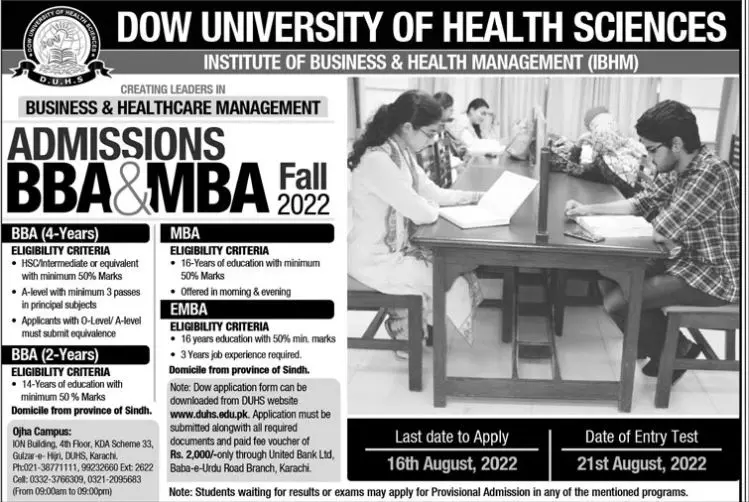 Admission in Dow University of Health sciences – Dow University of Health Sciences Karachi Admissions 2022 — original advertisement