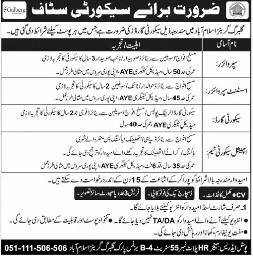 Jobs in Gulberg Greens Islamabad Jobs 2022 — original advertisement