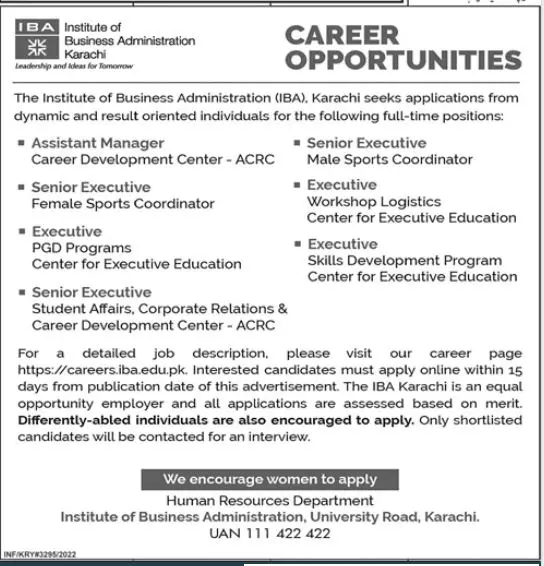 Jobs in institute of Business Administration Karachi – IBA Karachi Jobs 2022 — original advertisement