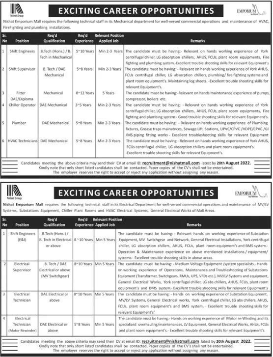 Jobs in Nishat Emporium Mall Jobs 2022 — original advertisement