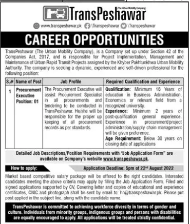 Jobs in Trans Peshawar ( The Urban Moblity Company – TransPeshawar Jobs 2022 — original advertisement