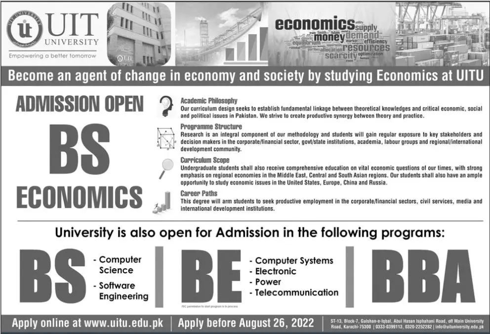 Admission in Usman Institute of Technology UIT University – Usman Institute Of Technology UIT Karachi Admissions 2022 — original advertisement