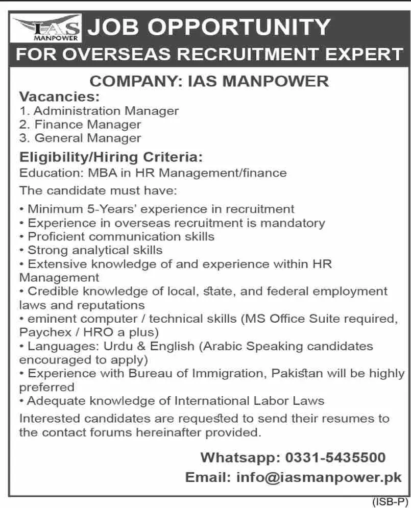 Jobs in IAS Manpower company islamabad – Private Company Jobs 2022 — original advertisement