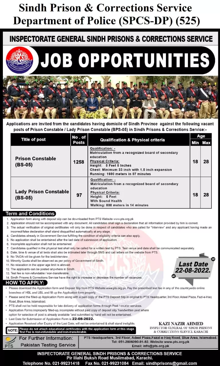 Jobs in  Sindh Prisons Department Karachi 2022 Jobs 2022 — original advertisement