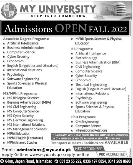 Admission in My University of Islamabad – My University Islamabad Admissions 2022 — original advertisement