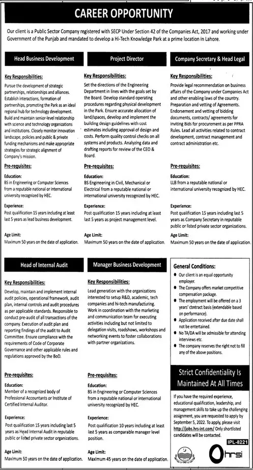 Jobs in Public Sector Company Lahore – Private Company Jobs 2022 — original advertisement