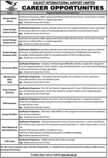 Jobs in Sialkot international Airport Limited Jobs 2022 — original advertisement