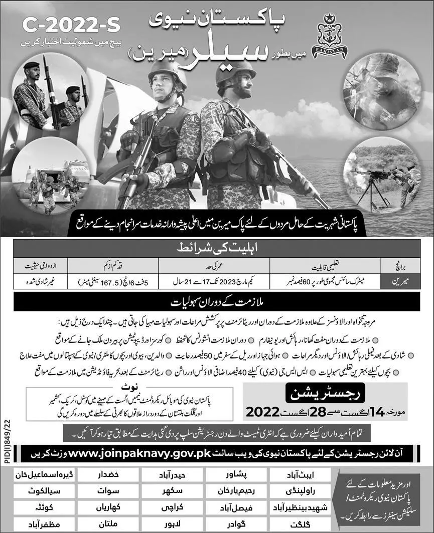 Jobs in Pakistan Navy as Sailor 2022 Jobs 2022 — original advertisement