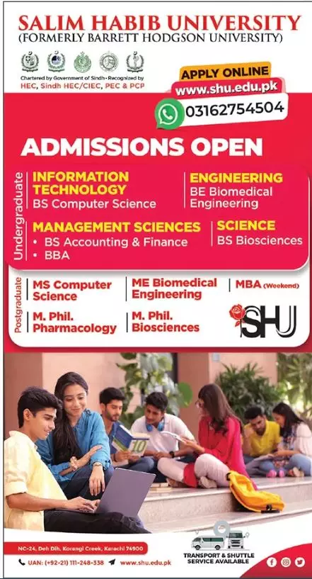 Admission in Salim Habib University Admissions 2022 — original advertisement