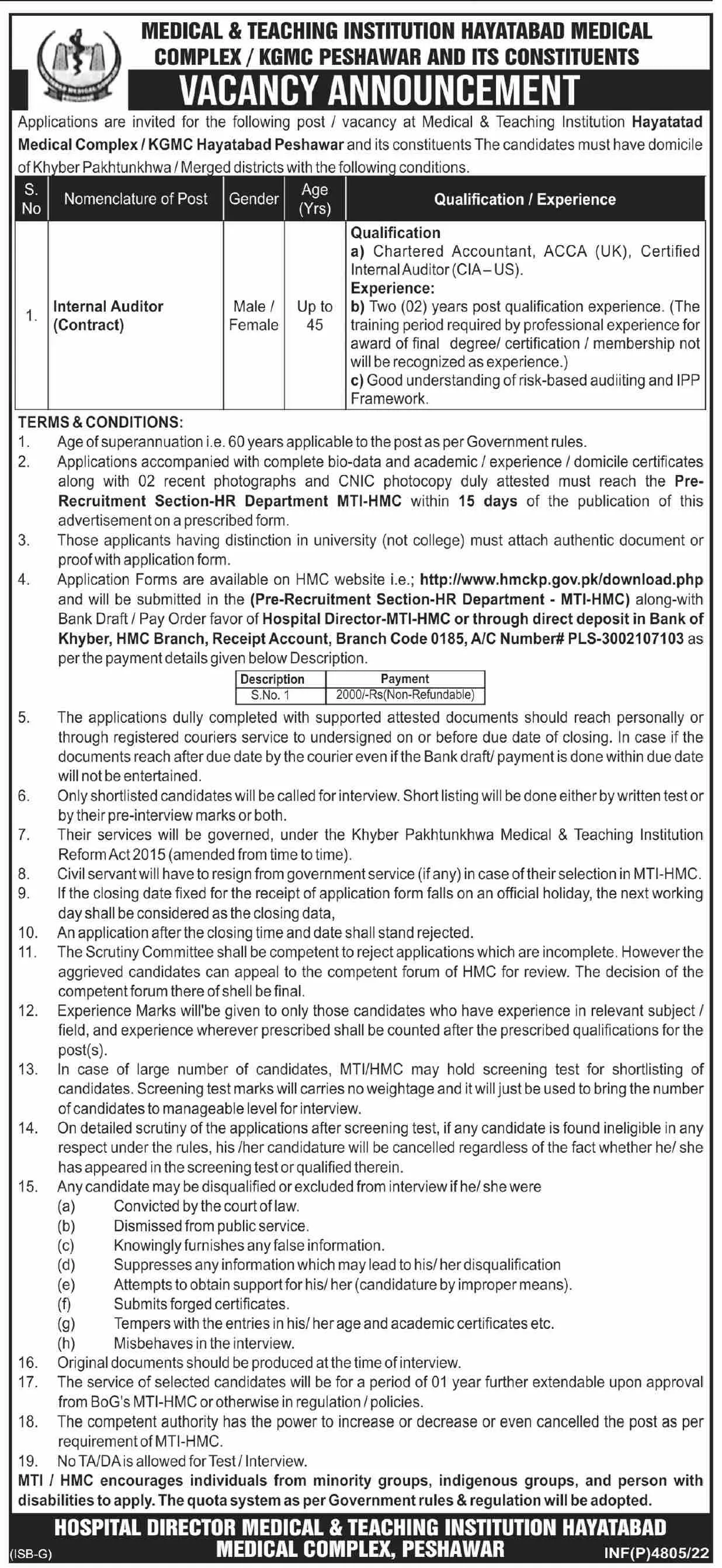 Jobs in Medical Teaching Institution MTI Peshawar – Medical Teaching Institute MTI Khyber Teaching Hospital Peshawar Kpk Jobs 2022 — original advertisement