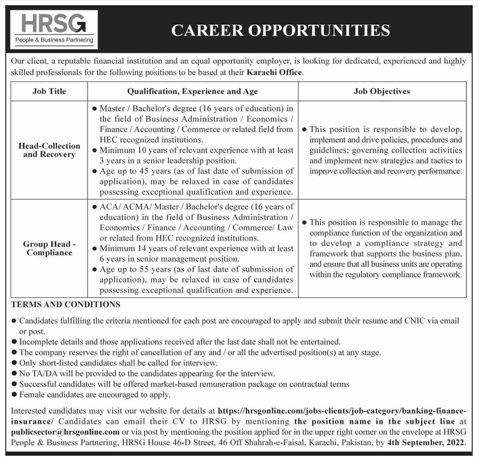 Jobs in Hrsg Outsourcing Pvt Limited Karachi Sindh – Private Company Jobs 2022 — original advertisement