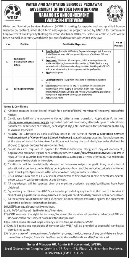 Jobs in Water And Sanitation Services Peshawar Khyber – Govt of Kpk Jobs 2022 — original advertisement