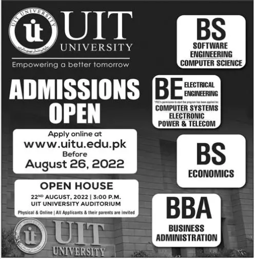 Admission in Usman Institute of Technology Uit University – Usman Institute Of Technology UIT Karachi Admissions 2022 — original advertisement