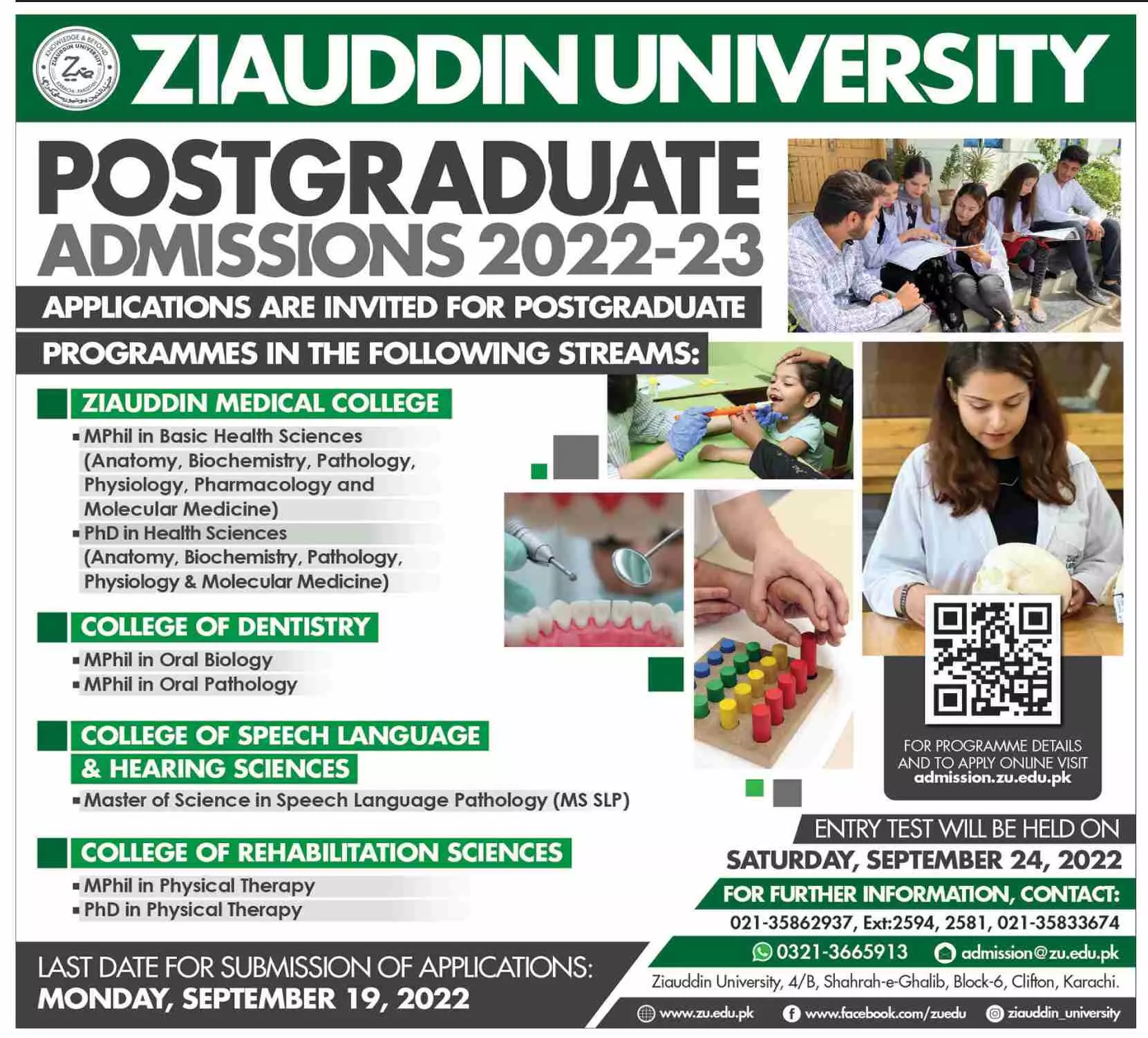 Admission in Ziauddin University Admissions 2022 — original advertisement