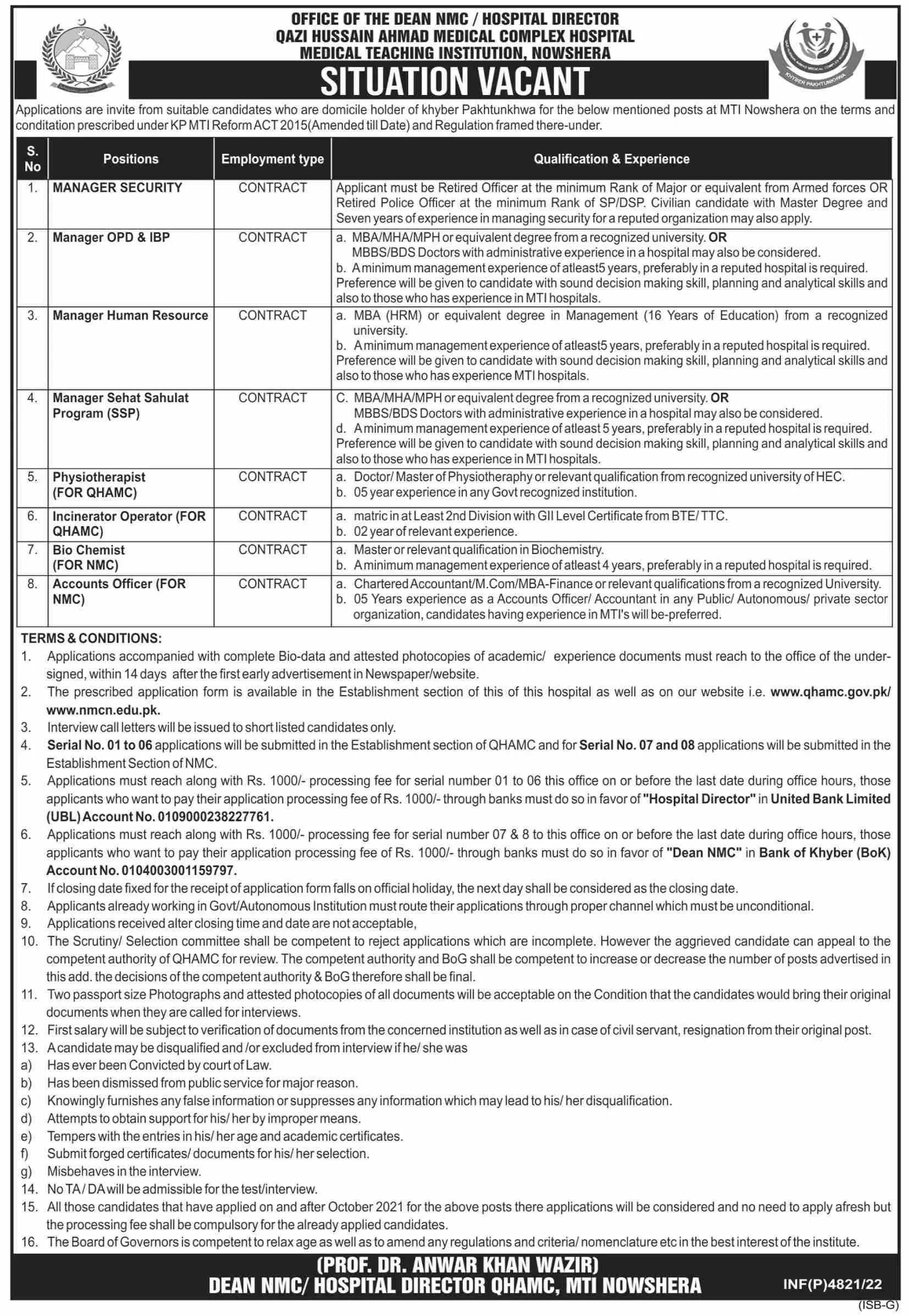 Jobs in Medical Teaching Institution Nowshera Jobs 2022 — original advertisement