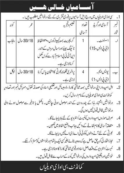 Jobs in Central Ordnance Depot COD Havelian 2022 Jobs 2022 — original advertisement