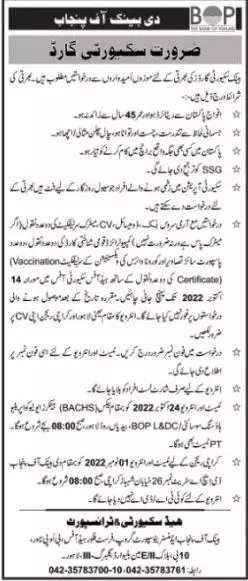Jobs in Bank of Punjab (Bop) 2022 Jobs 2022 — original advertisement