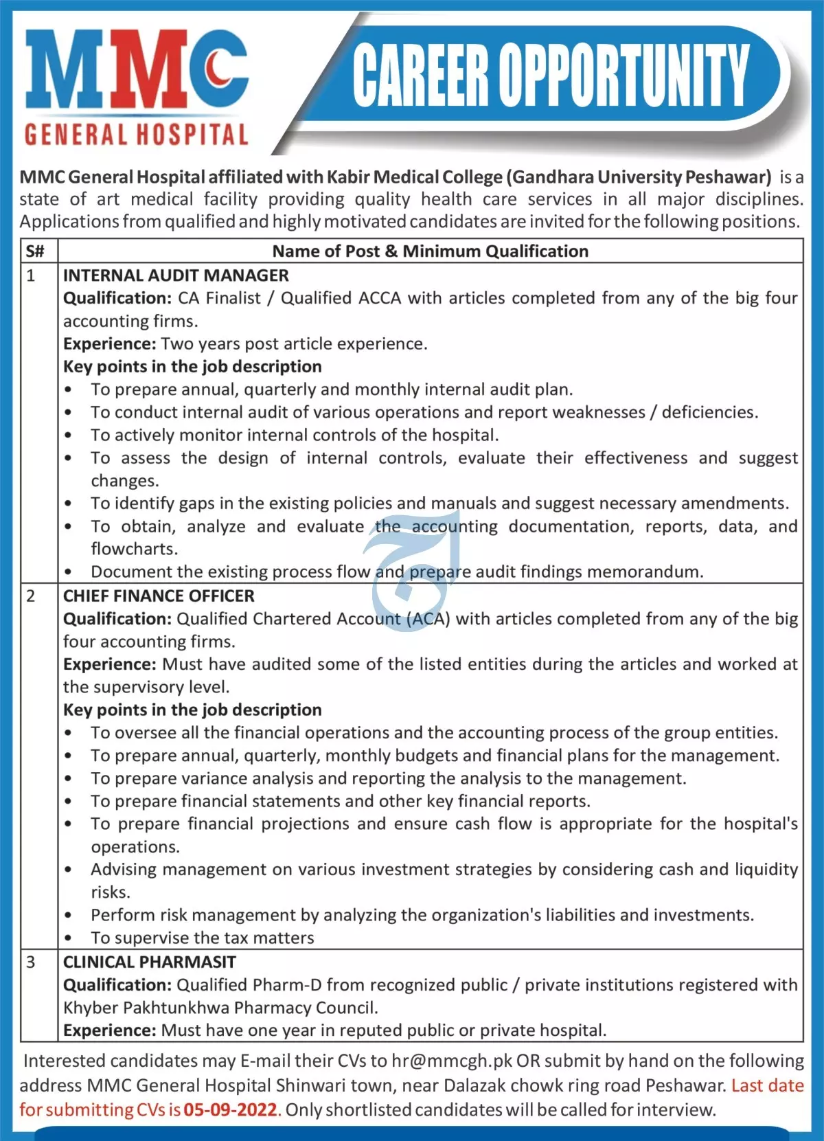 Jobs in MMC General Hospital Peshawar Jobs 2022 — original advertisement