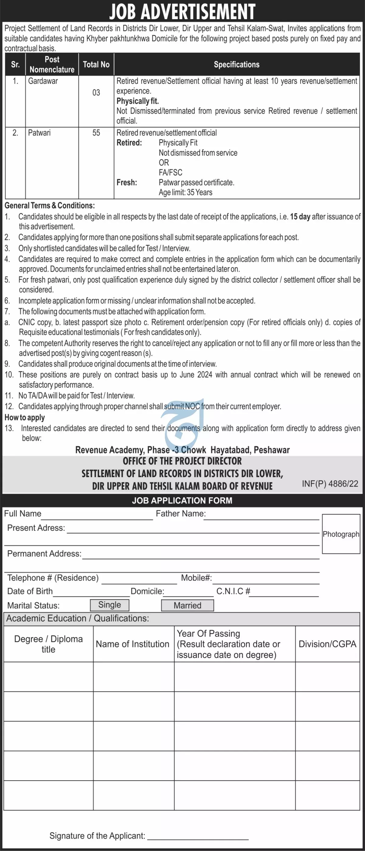 Revenue Department Khyber Pakhtunkhwa Jobs 2022 – Revenue Department KPK Jobs 2022 — original advertisement