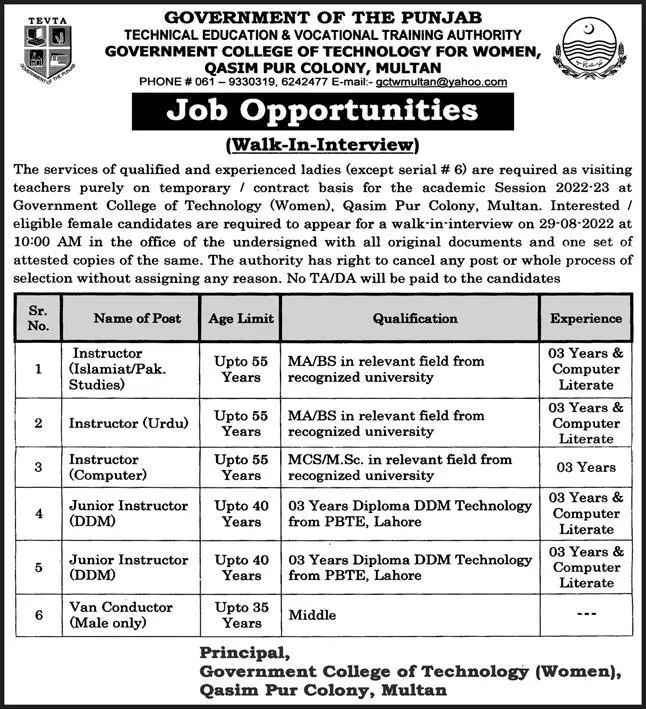 Interview Technical Education & Vocational Training Authorit – Technical Education & Vocational Training Authority TEVTA Punjab Jobs 2022 — original advertisement