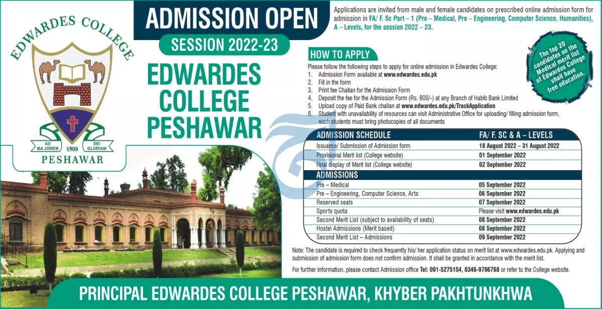 Admission in Edwardes College Peshawar – Edwardes College Peshawar | ECP Admissions 2022 — original advertisement
