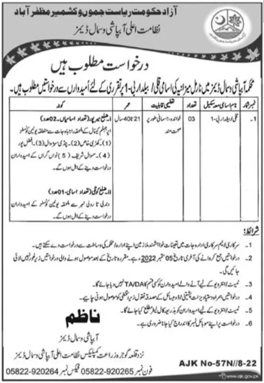 Jobs in Irrigation Department Azad Jammu Kashmir – Irrigation Department AJK Jobs 2022 — original advertisement