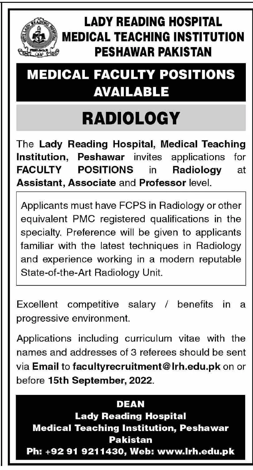 Jobs in Lady Reading Hospital Peshawar Jobs 2022 — original advertisement