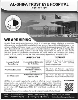 Jobs in Al Shifa Trust Eye Hospital Rawalpindi – Al-Shifa Trust Eye Hospital Rawalpindi Pakistan Jobs 2022 — original advertisement
