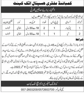 Jobs in Combined Military Hospital Attock – Combined Military Hospital CMH Jobs 2022 — original advertisement