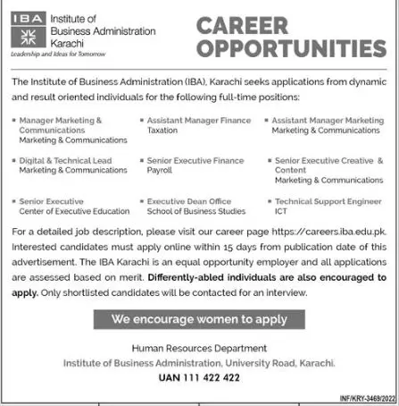 Jobs in Institute of Business Administration Karachi – IBA Karachi Jobs 2022 — original advertisement