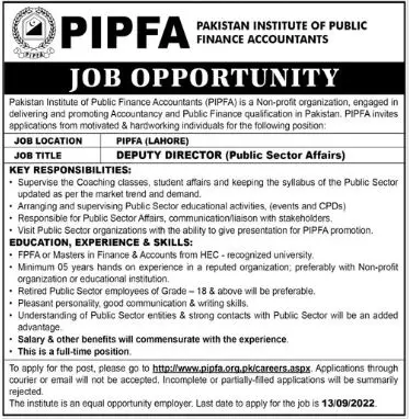 Pakistan Institute of Public Finance Accountants Jobs 2022 Jobs 2022 — original advertisement