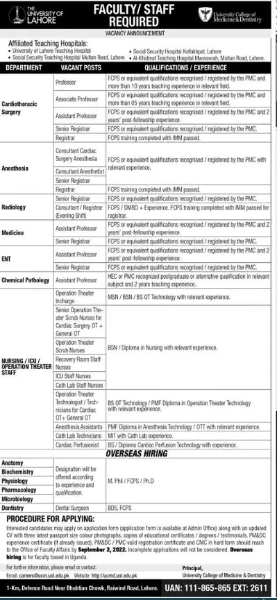 University of Lahore Jobs 2022 Jobs 2022 — original advertisement