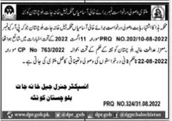 Jobs in Prison Department Balochistan – Prisons Department Balochistan Jobs 2022 — original advertisement