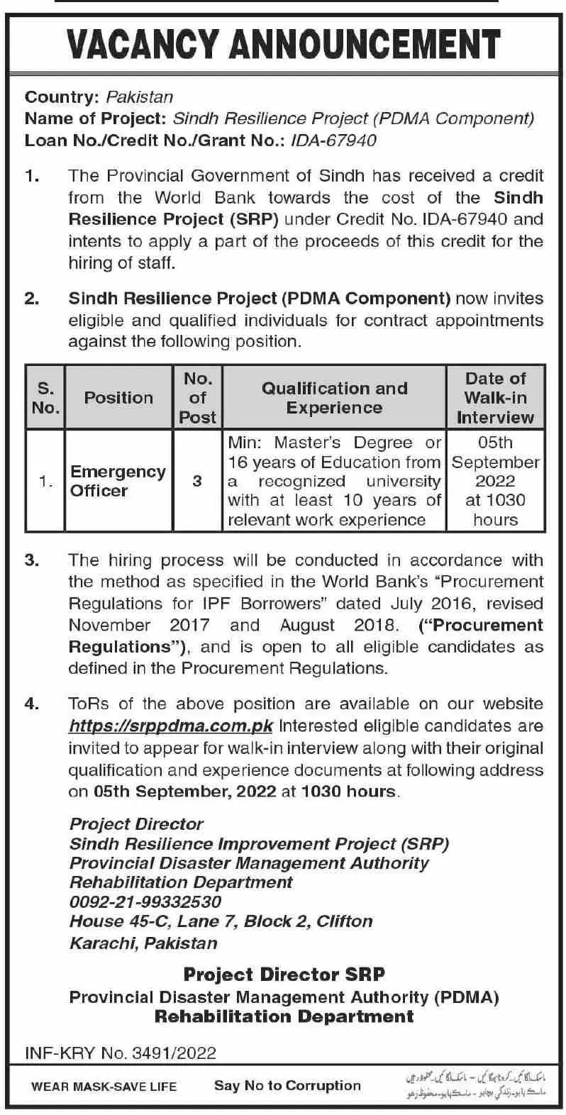 Provincial Disaster Management Authority ( PDMA) Jobs 2022 – Provincial Disaster Management Authority PDMA Sindh Jobs 2022 — original advertisement