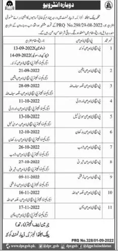 Interview in Public Health Engineering Department Quetta – Public Health Engineering Department Balochistan Jobs 2022 — original advertisement