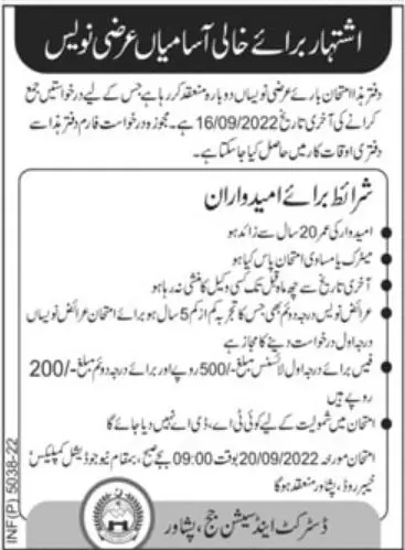 Jobs District & Session Judge Peshawar Jobs 2022 — original advertisement