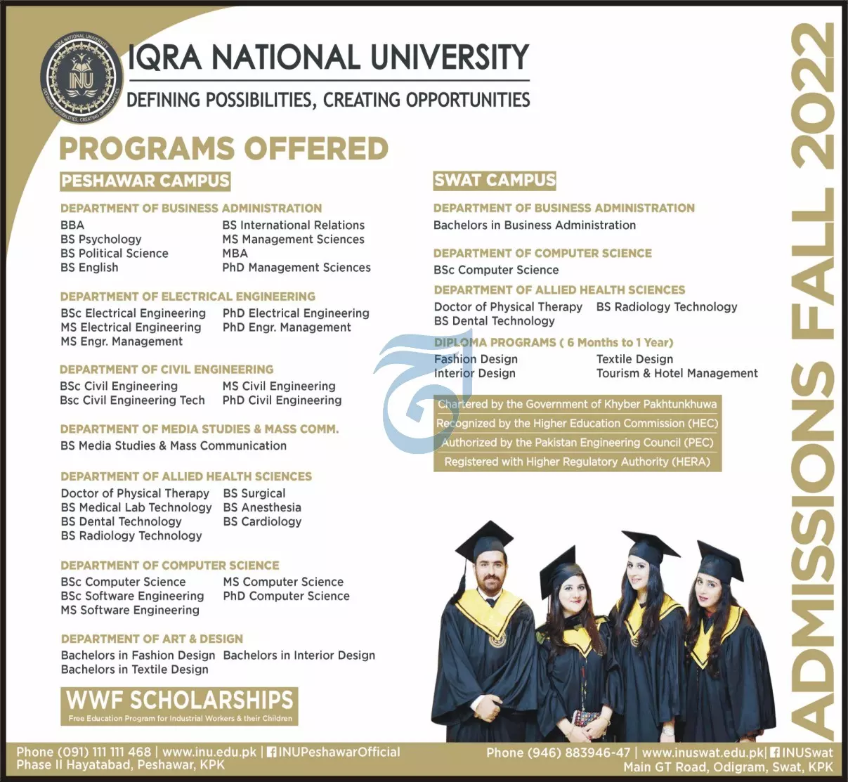 Admission in IQRA National University Peshawar – IQRA National University Pesawar Admissions 2022 — original advertisement