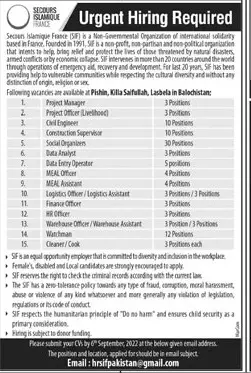 Jobs in Secours Islamique France SIF Balochistan 2022 Jobs 2022 — original advertisement