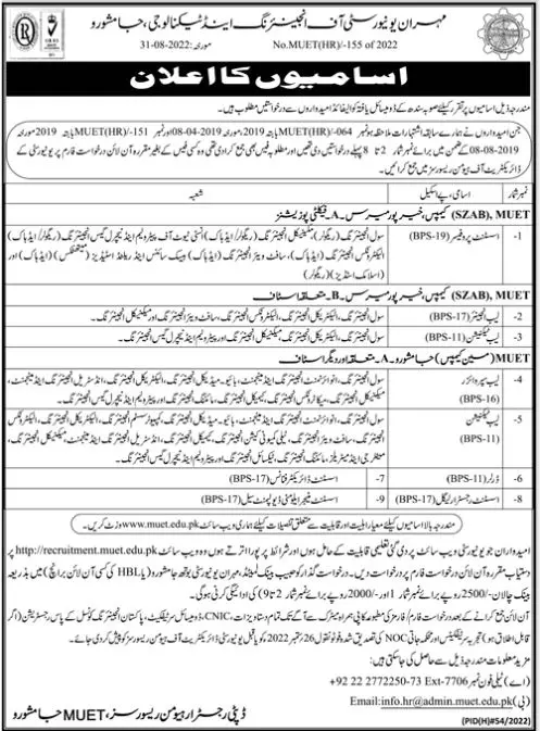 Mehran University of Engineering And Technology Jamshoro Job – Mehran University of Engineering & Technology Jamshoro Jobs 2022 — original advertisement