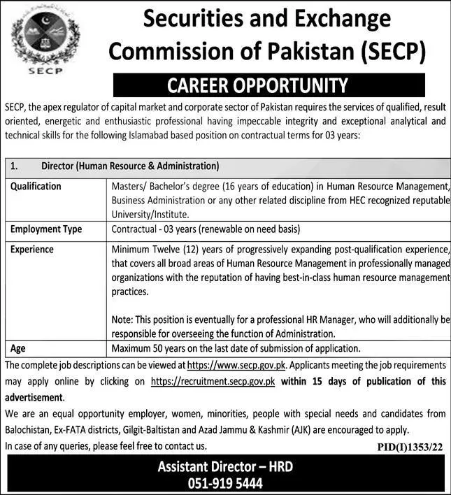 Security & Exchange Commission Of Pakistan Jobs 2022 – Securities & Exchange Commission of Pakistan Jobs 2022 — original advertisement
