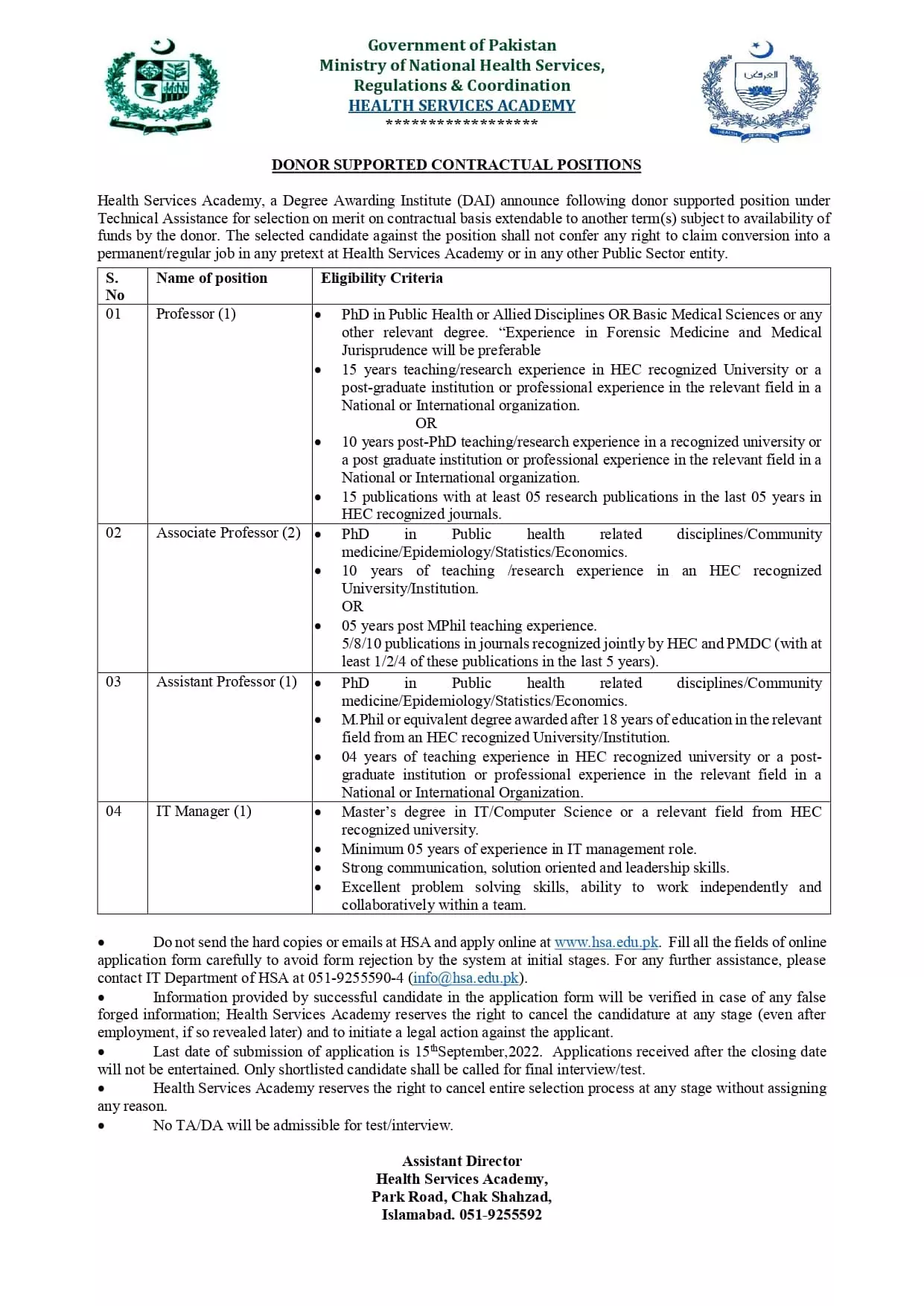 Health Services Academy Jobs 2022 Jobs 2022 — original advertisement