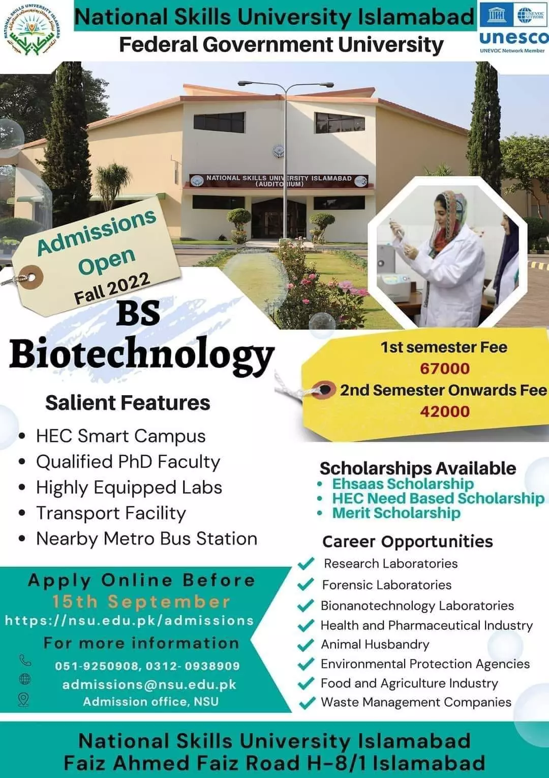 Admission in National Skills University Islamabad Admissions 2022 — original advertisement