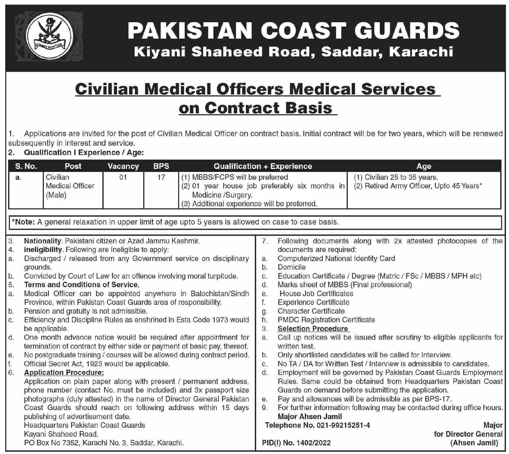 Pakistan Coast Guards Jobs 2022 Jobs 2022 — original advertisement