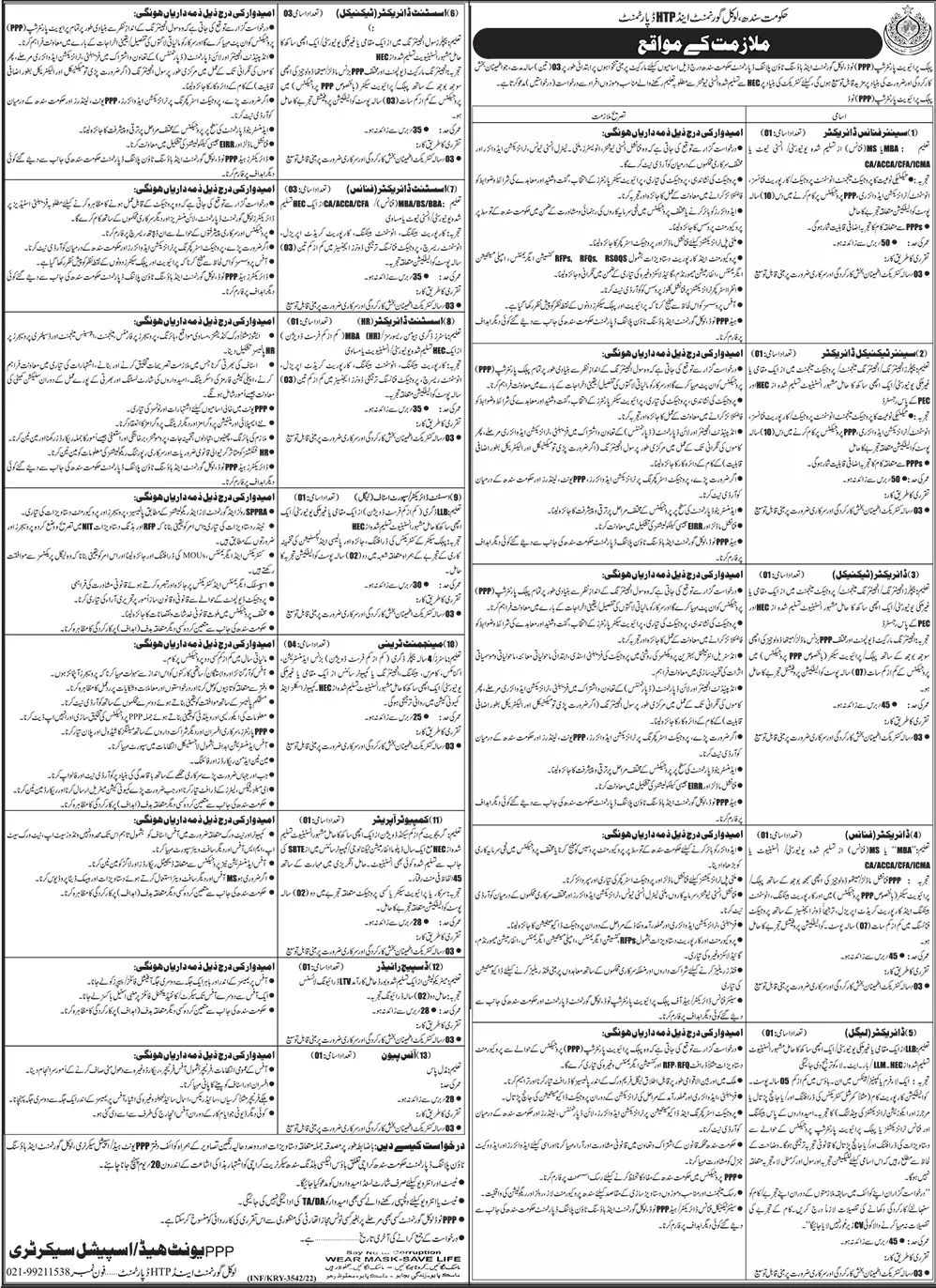 Sindh Local Government Department Jobs 2022 – Local Govt Department Sindh Jobs 2022 — original advertisement