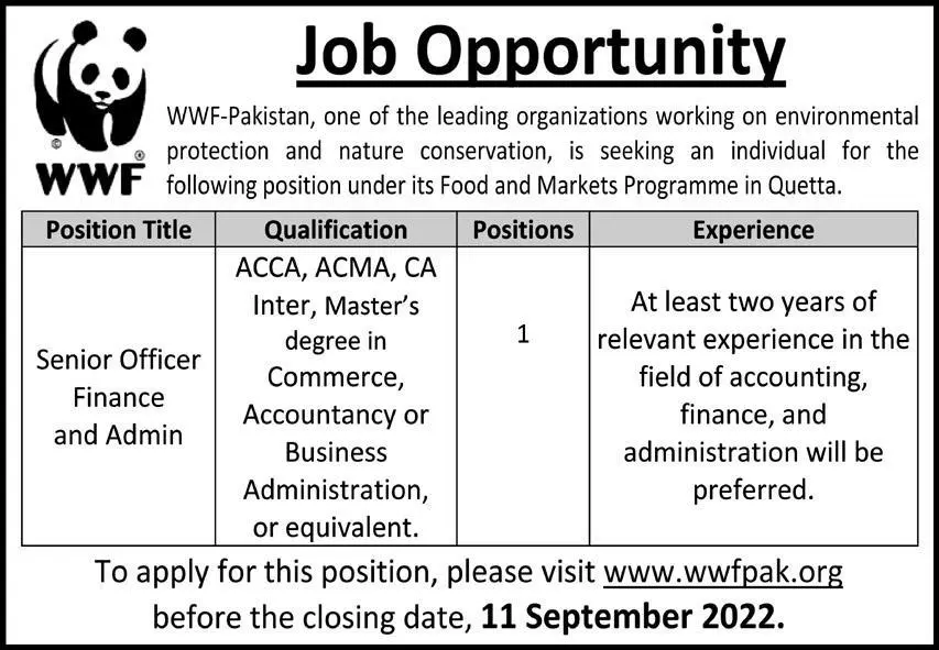 Jobs In World Wide Fund WWF Balochistan – World Wide Fund WWF Pakistan Jobs 2022 — original advertisement
