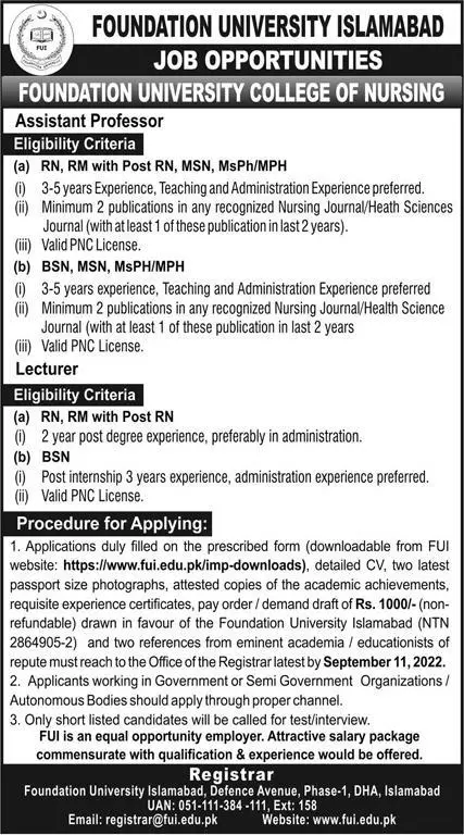 Foundation University Islamabad Jobs 2022 Jobs 2022 — original advertisement