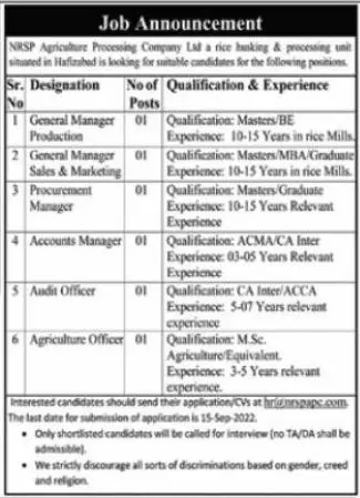 NRSP Agriculture Processing Company Jobs 2022 – National Rural Support Program NRSP Jobs 2022 — original advertisement